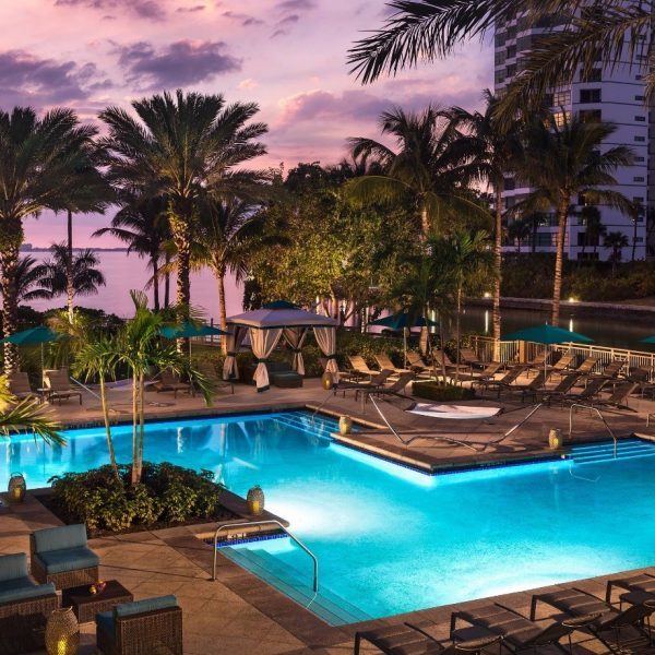 The swimming pool in the evening at The Ritz-Carlton Sarasota in Florida