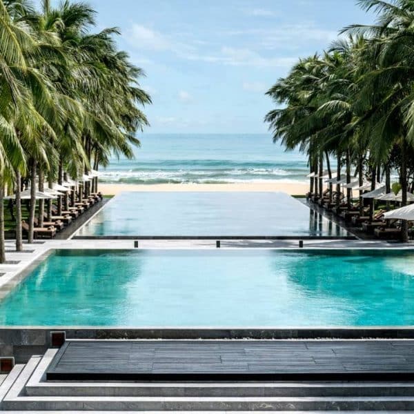 View of the swimming pool at Four Seasons The Nam Hai in Hoi An, Vietnam